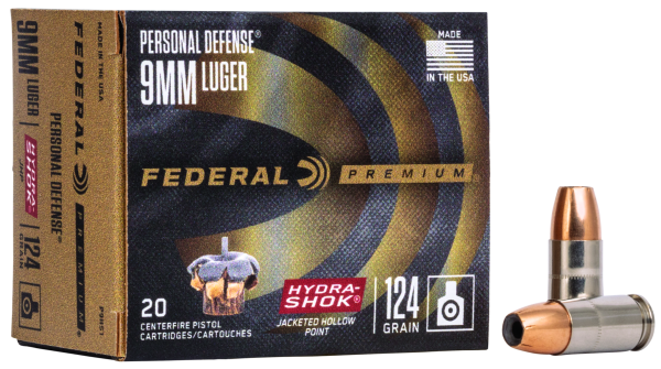 Federal Pistolenmunition Premium 9 x 19 8g Hydra-Shok Jacketed Hollow Point