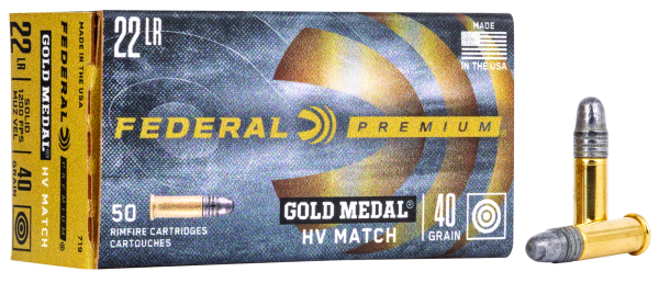 Federal Kleinkalibermunition .22 LR 2,6g Lead Round Nose Gold Medal Solid