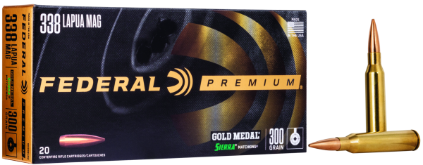 Federal Büchsenmunition Gold Medal .338 Lap. Mag. 19,4g Sierra Matchking Boat Tail Hollow Point